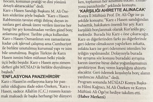 MÜSİAD Konya’da Karz-ı Hasen programı yapıldı