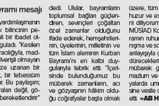 Başkan Osman Ulular'ın Kurban Bayramı Tebrik Mesajı