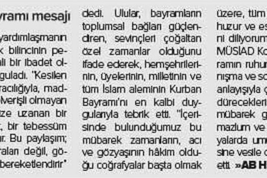 Başkan Osman Ulular'ın Kurban Bayramı Tebrik Mesajı